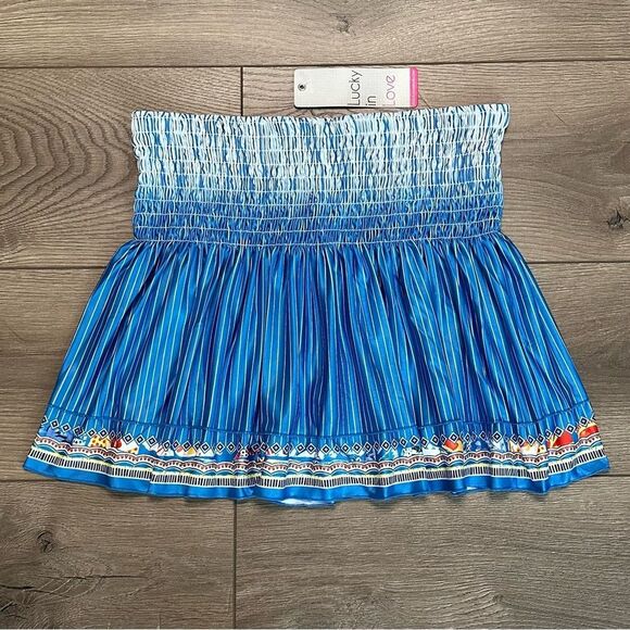 Lucky In Love 14” Paradise Smocked High Waist Blue‎ Print Tennis Skirt Size M - Picture 3 of 10